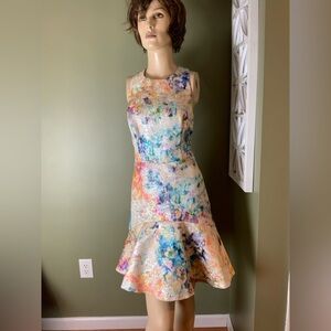Aidan Mattox Multicolor Watercolor Floral Fit & Flare Dress size 6